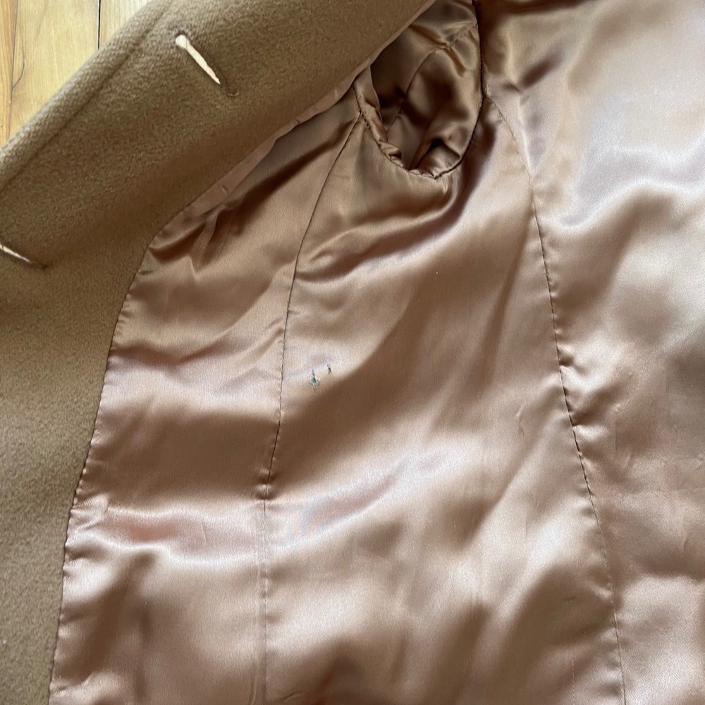 Cecil Gee Camel Tan Wool Blend Long Coat Made in Canada Notched Lapel Mens M - Picture 5 of 8
